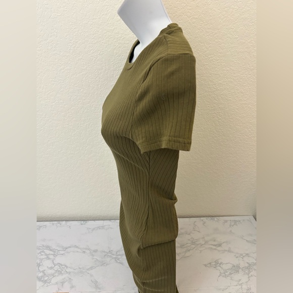 SHEIN Womens S Solid Green Rib-knit Tank Bodycon Dress Stretch Mini Pullover - Picture 2 of 4